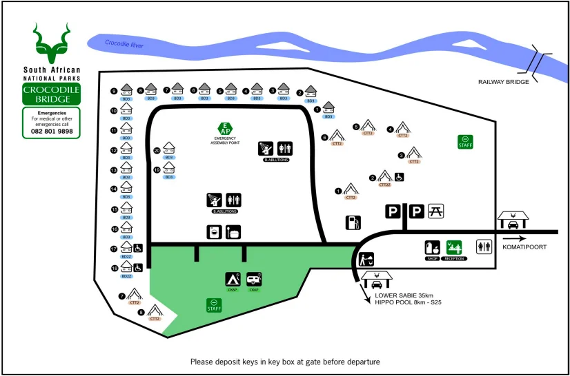 Mapa del alojamiento CROCODILE BRIDGE en el Kruger, Sudafrica