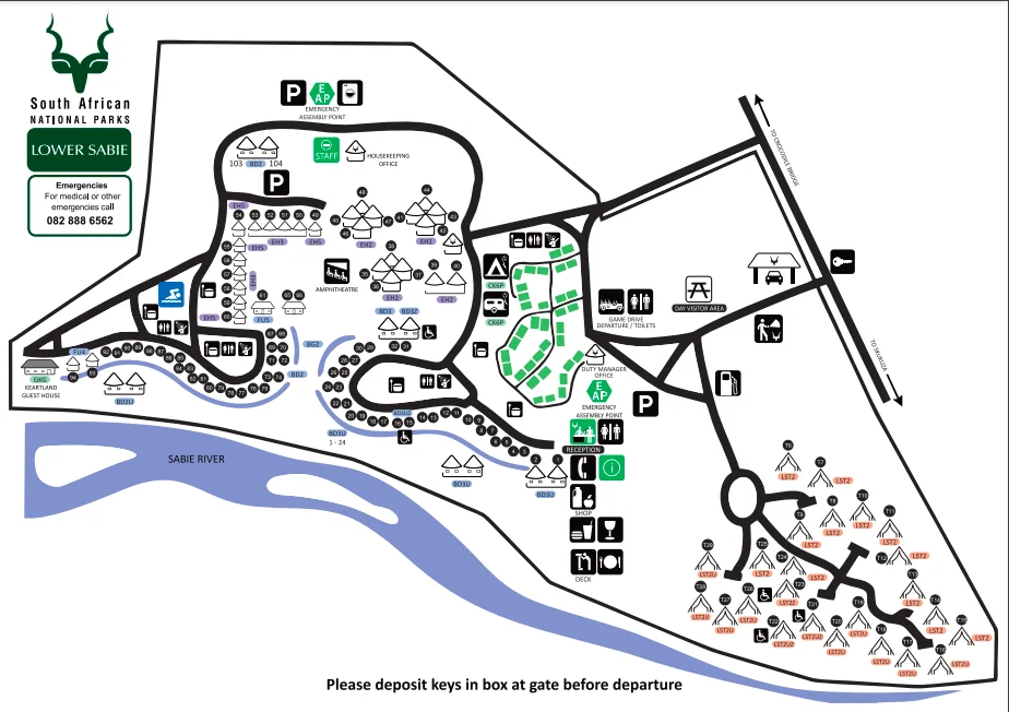 Mapa del alojamiento LOWER SABIE en el Kruger, Sudafrica