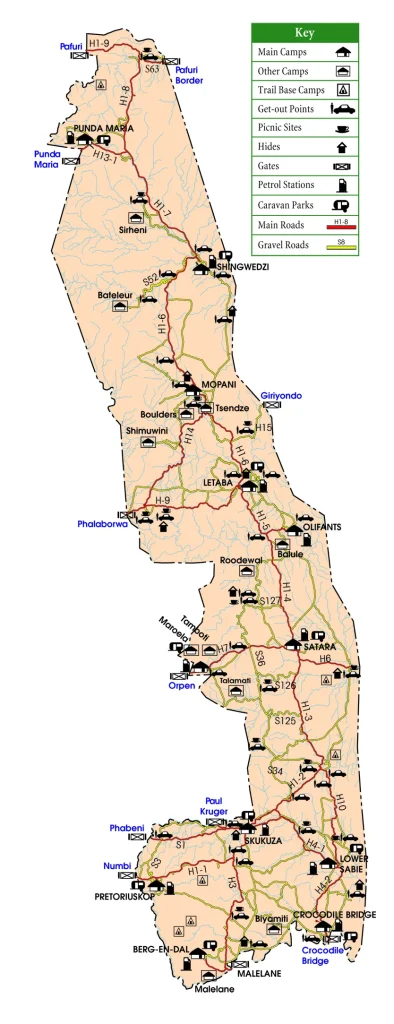 Mapa Parque nacional Kruger, sudafrica