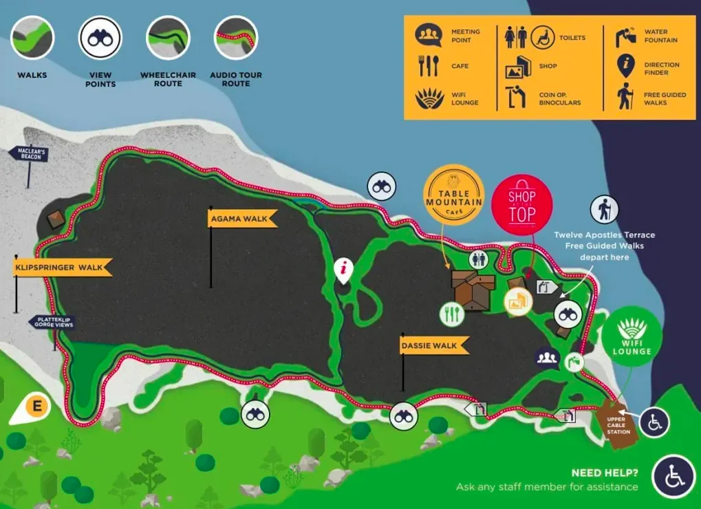 Mapa rutas Table Mountain