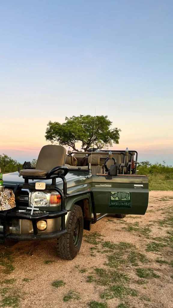 Vehículo todoterreno con techo abierto para safari en el Kruger