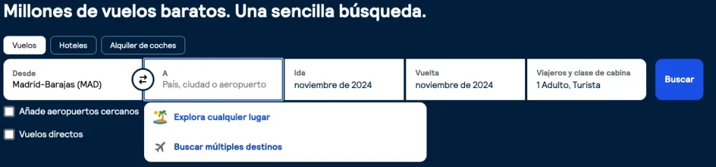 Portal de múltiples destinos de Skyscanner