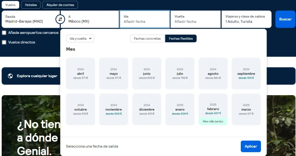 Vuelos más baratos según el mes de viaje Skyscanner
