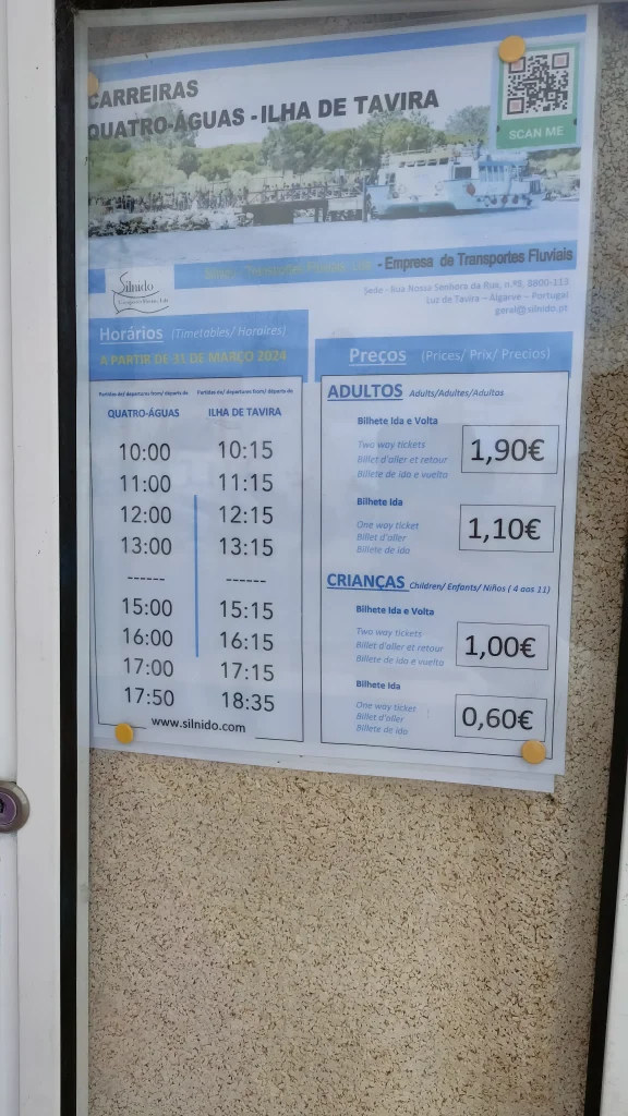 Horarios Ferry Tavira a la Isla de Tavira