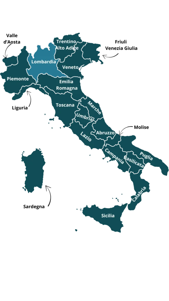 mapa del norte de italia por regiones. Lombardia