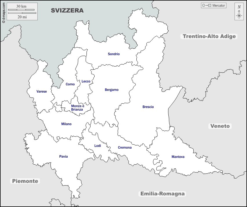 mapa lombardia y el norte de Italia
