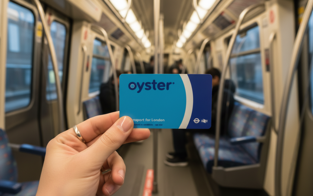 Tarjeta Oyster en un vagón del metro londinense, el método más usado para pagar el transporte público en la ciudad