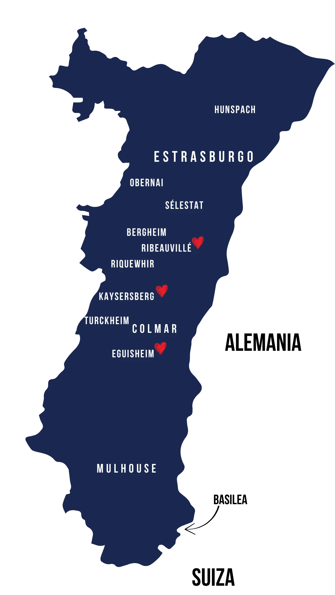 Mapa de la región de Alsacia
